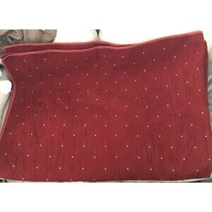 Red & Gold Embroidered Bed Quilt Bedding Blanket Bedspread Queen 60” x 80” VTG